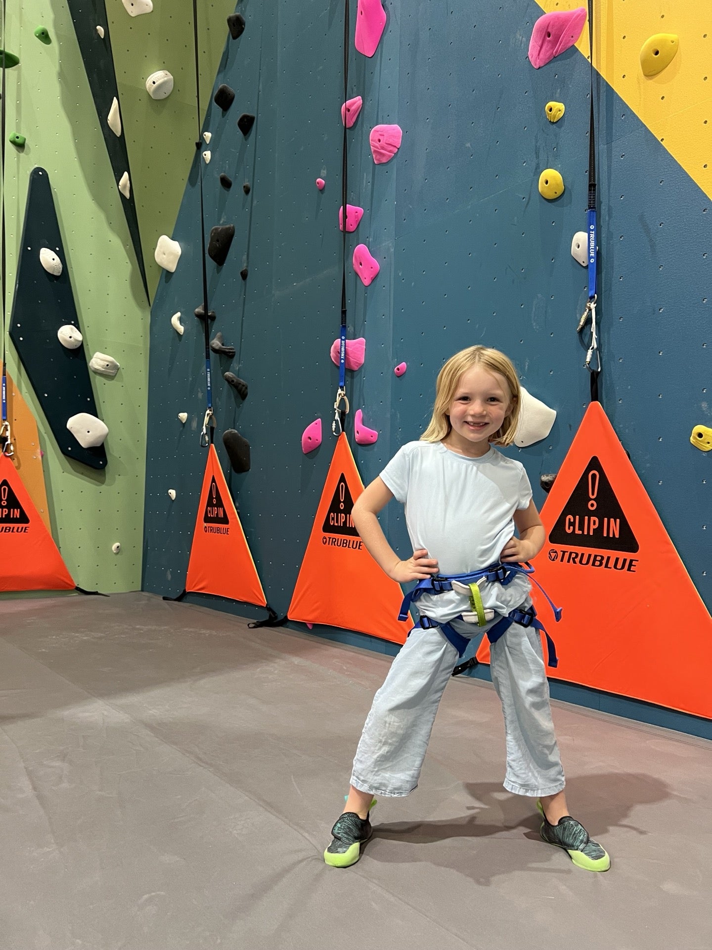 A young climber ready to climb at Basin Climbing